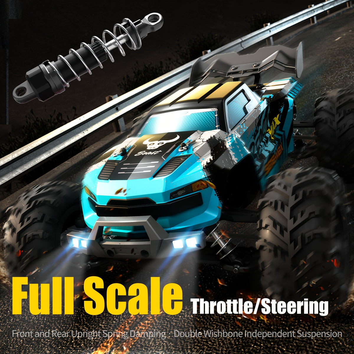 ZHUOYOU 1:16 4WD Off Road High Speed RC Car with Head-up Wheel, 70KM/H Racing Drifting Vehicle, RC390 Motor, 2.4Ghz Remote Control, Supports Cars Racing Together, LED Lights, All Terrain Application