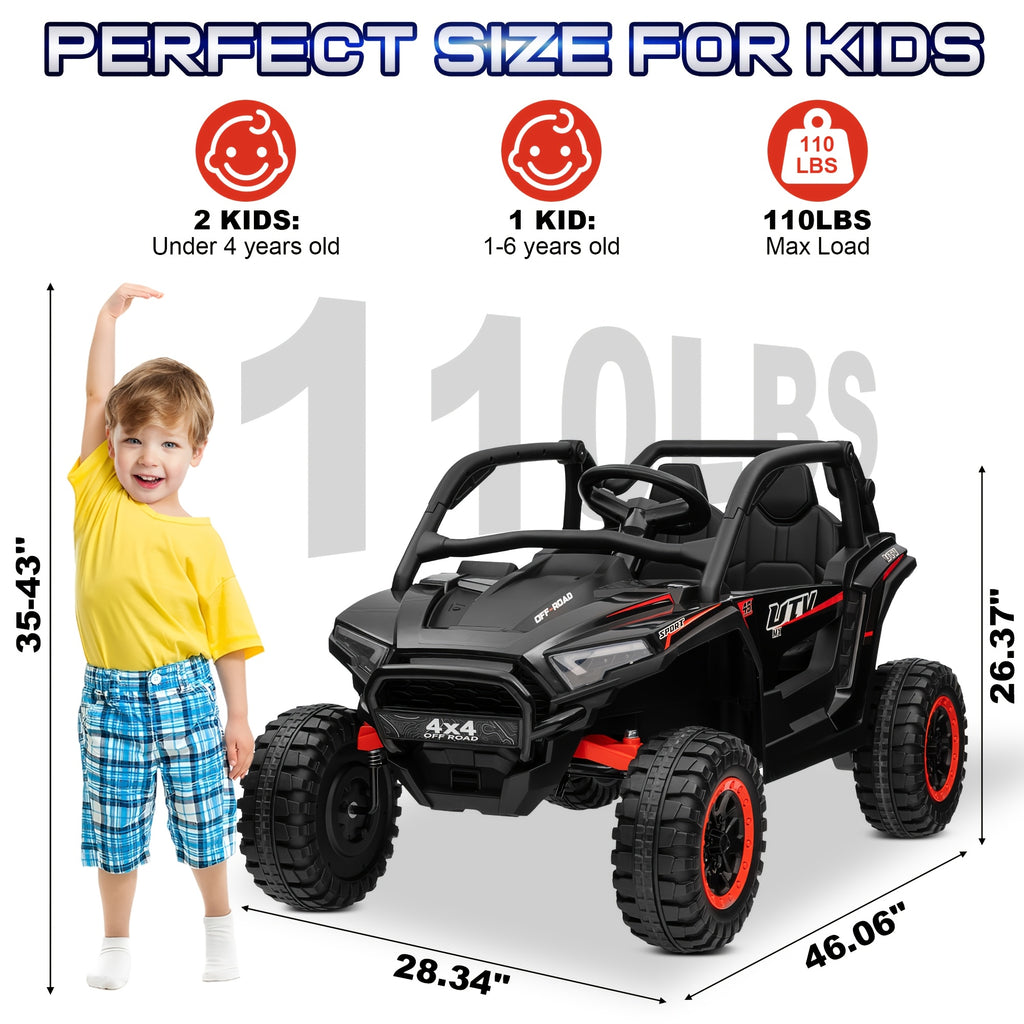 24V Ride-On Car, 2-Seater XL 4X4 Off-Road UTV with Powerful Motors, Remote Control, Music, LED Lights, 20" Wide Seat, 24 Volt Ride-On Toys for Big Kids