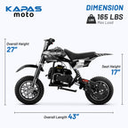 Mini Dirt Bike, 49 CC 2-Stroke Gas Bike with Off-Rode Tire, Suspensions, Disc Brakes, Max Load 165Lbs, Max Speed 18Mph-Includes gloves, face mask, security lock, and phone holder-Includes gloves, a face mask, an integrated stand, an anti-theft lock, and k