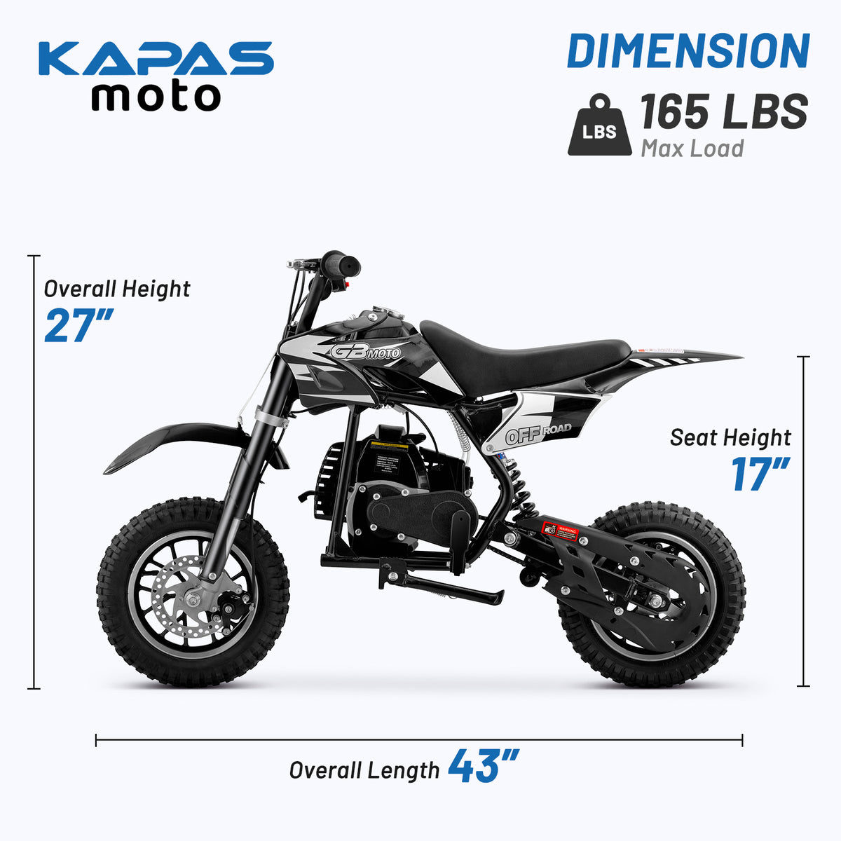 Mini Dirt Bike, 49 CC 2-Stroke Gas Bike with Off-Rode Tire, Suspensions, Disc Brakes, Max Load 165Lbs, Max Speed 18Mph-Includes gloves, face mask, security lock, and phone holder-Includes gloves, a face mask, an integrated stand, an anti-theft lock, and k