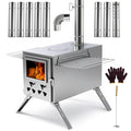Hot Tent Stove, Camping Wood Stove for Tent, Portable Stainless Steel Wood Burning Stove with 7 Chimney Pipes for Wall Tent Camping, Cooking, Ice Fishing, Hunting, Boiling Water - Large