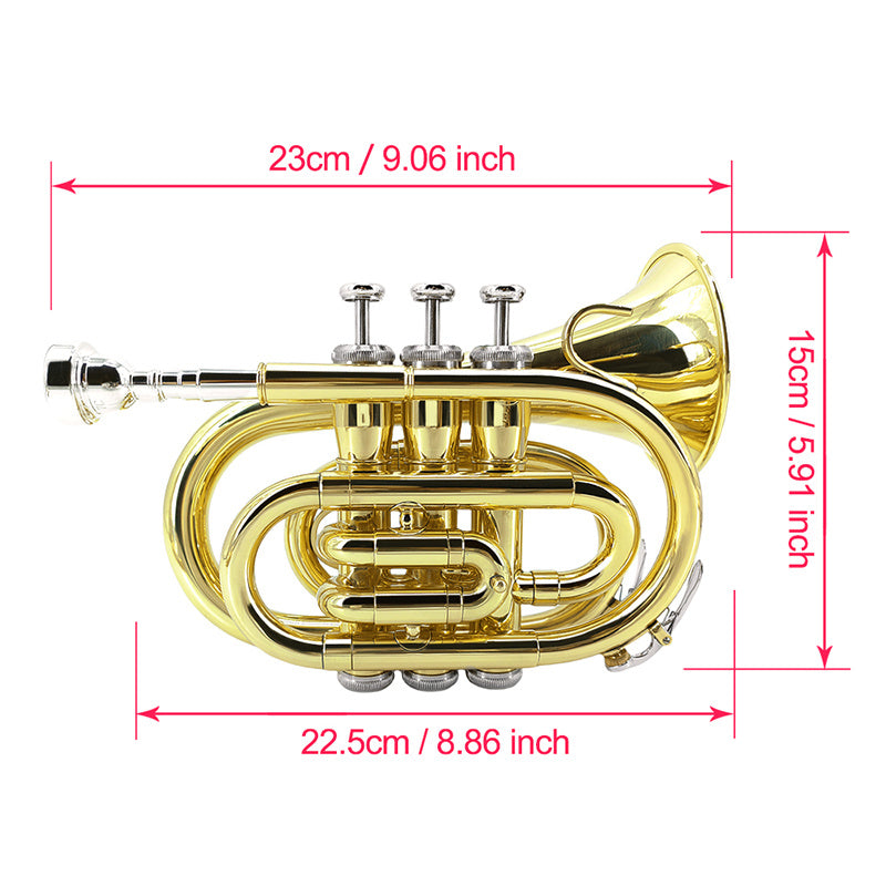WUQIMUSC Bb Pocket Trumpet Nickel Plated, Brass Beginner Trumpet with 7C Mouthpiece, Case, Cleaning Kit & Gloves Musical Instruments Gift