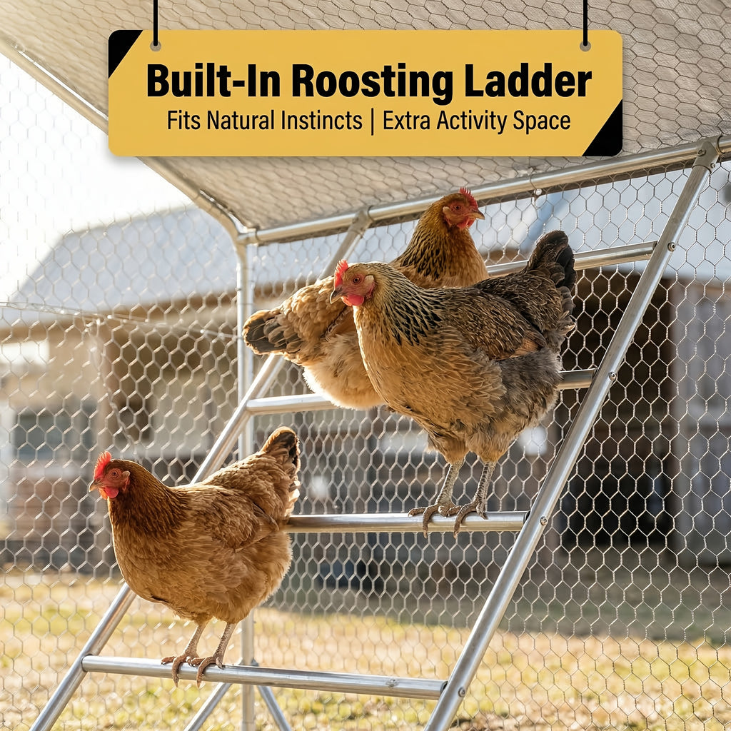Heavy Duty Reinforced Chicken Coop Walk In Chicken Run with Waterproof Cover Large Metal Poultry Cage Outdoor Chicken Pen with Free Chicken Roosting Ladder
