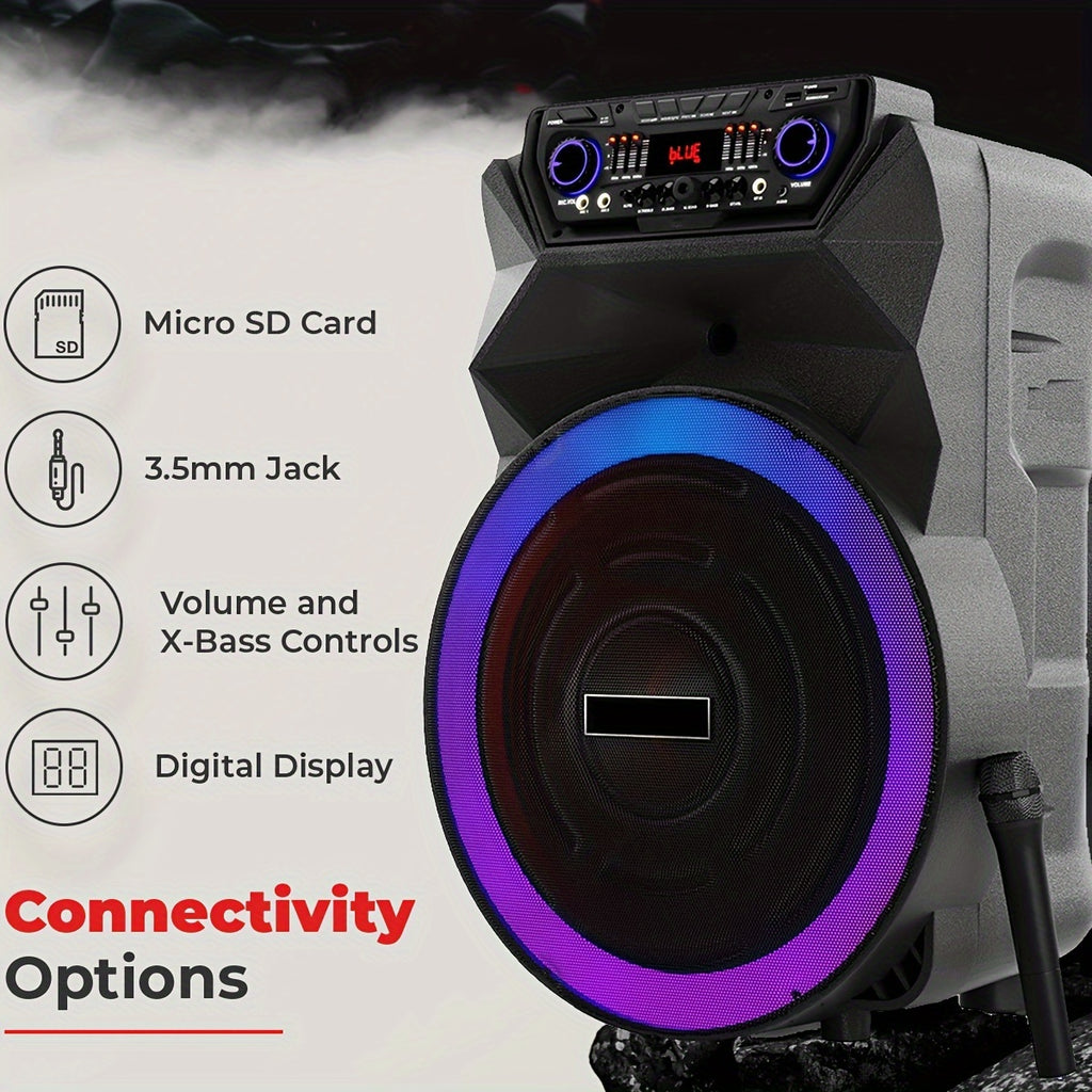18 Inch Party Rechargeable Wireless Speaker With Deep Bass, 4500W Peak Power DJ Sound System With Wireless Microphones, USB/SD, AUX & Guitar Inputs