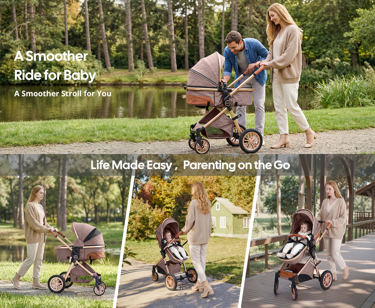 Cochildor Foldable Baby Stroller, Shock Absorption & All-Terrain Tires, Reversible Forward-Facing Push Adjustable Handlebar Large Sun Canopy Storage Basket, Lightweight Durable Aluminum Frame, for Travel Shopping Park - Two-way Baby Pram