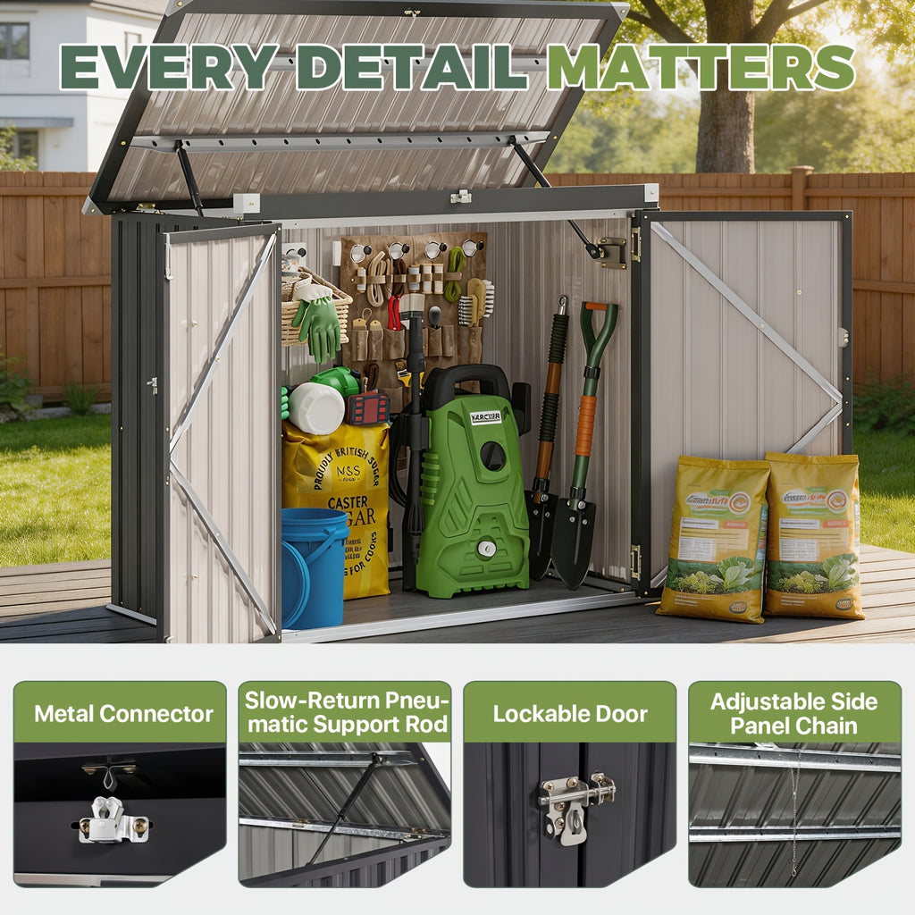 UFFIGAMA Lockable Outdoor Trash Can Storage Shed - 4.93 X 2.6ft Metal Garbage Bin Enclosure with Chain Lid, Waterproof & Weather-Resistant, Ideal for Trash Cans, Lawn Mower, And Garden Tools, Perfect for Backyard & Patio