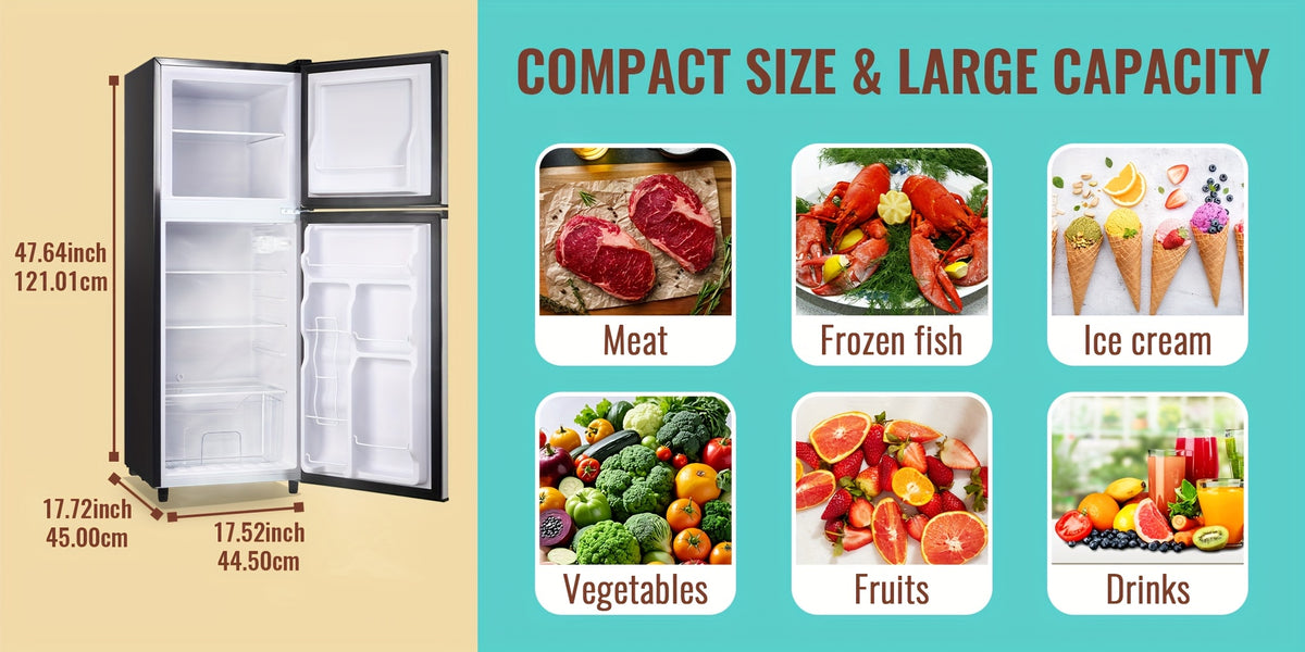 WANAI Double Door Small Refrigerator with Freezer, 3.5/4.5/5.0 Cu.Ft Small Fridge with 7 Level Adjustable Thermostat & Removable Shelves, Mini Refrigerator for Kitchen Apartment And Office, Silvery