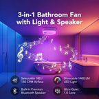 [3-in-1 Bluetooth Fan] SYVIO Bathroom Exhaust Fan with Bluetooth Speaker, 3-in-1, (100/150 CFM | 1.0 Sone Ultra-quiet)Dual Wind Speed, 30W High-efficiency Ventilation, Integrated 1300lm RGB Three-color Temperature LED Night Lighting (2700K/4000K/6500K) Mu