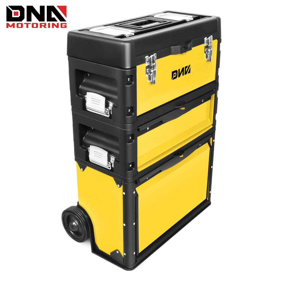 3-Tier Stackable Separate Hand Case Tool Boxes Trolley, 3-in-1 Storage Compartments, 19.5" x 12" x 28.5"