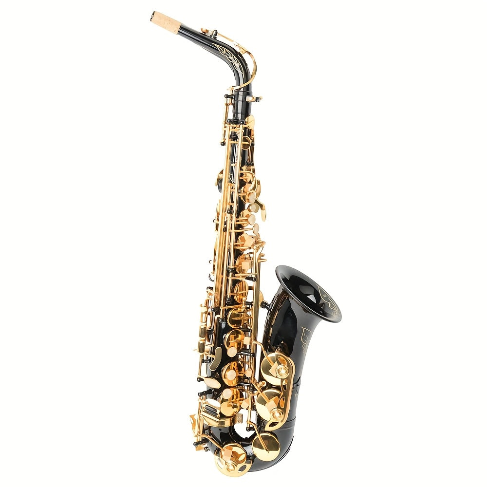 Glarry Mid-range Alto Drop E Lacquered Golden Saxophone, with Carve Patterns, Brass Material, Stylish Appearance, Kit with Hard Case, Cleaning Tools, for Beginner, All Experiance Level, Festival/ Birthday Gift for Music Lover