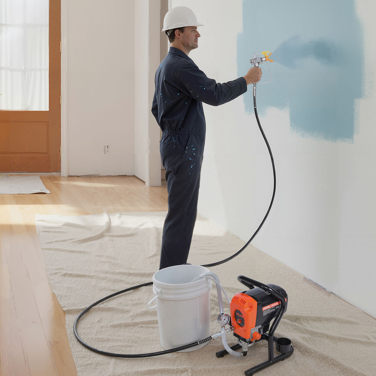VEVOR Stand Airless Paint Sprayer, 900W, 3300PSI High Pressure Airless Sprayer, Cleaning Brush, Hose, Extension Rod, Nozzles, Electric Spray Paint Machine for Interior or Exterior of House, Fence