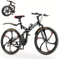 26 Inch Adult Folding Bikes/Mountain Bikes, 21 Speeds Mountain Bicycles with Full Suspension, Dual Disc Brake, High Carbon Steel Frame, Foldable Bike for Men/Women/Teen (Black&Orange)