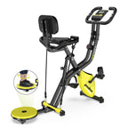 HASIMAN Foldable Indoor Exercise Bike for Home Gym Workout with Twister Disk And Arm Resistance Bands, Adjustable Resistance Fullybody Fitness Exercise Cycling
