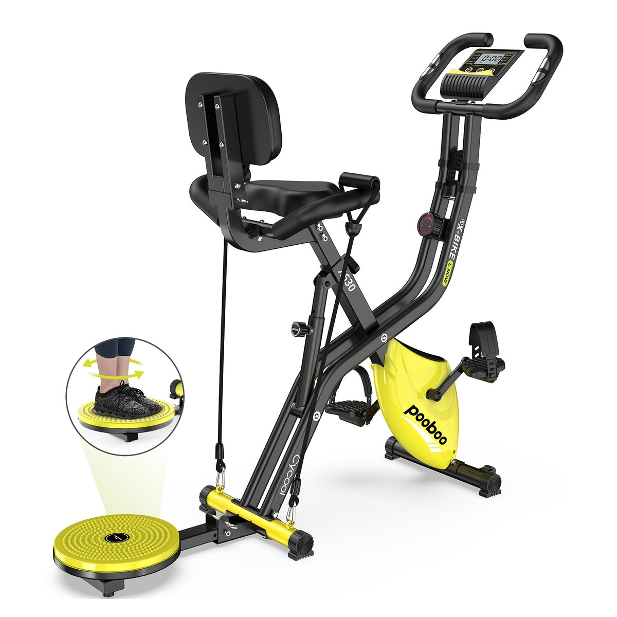 HASIMAN Foldable Indoor Exercise Bike for Home Gym Workout with Twister Disk And Arm Resistance Bands, Adjustable Resistance Fullybody Fitness Exercise Cycling