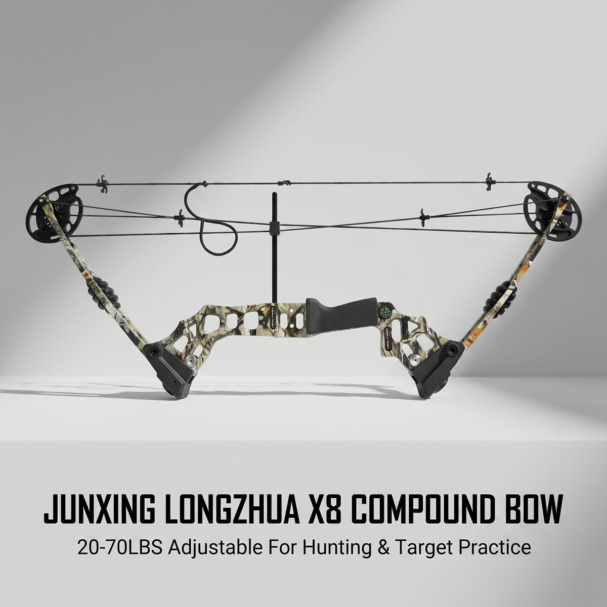 Composite Bow Camouflage Series Archery Set Made of Aluminum Alloy Material for Outdoor Hunting and Shooting. Composite Bow Tension Is Adjustable from 20 Lbs to 70 Lbs, Suitable for Beginners