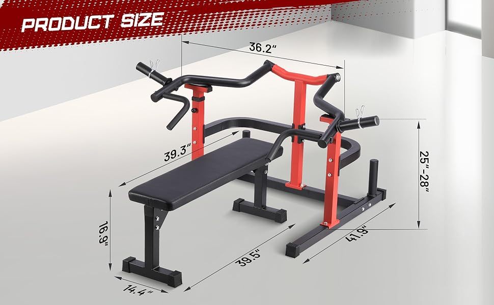 Heavy-Duty Adjustable Chest Press Machine with Bench - Home Gym Bench Press Rack w/ Independent Converging Arms, Smooth Bearing System & Flat Bench for Upper Body Strength Training (/) - Steel Weight Training Equipment Suitable for Home Gym