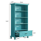 Modern 6-Shelf Bookcase with Drawer, 71 Inch Tall Floor Standing Bookshelf with Solid Wood Legs, 6-Tier Large Open Display Storage Book Shelf for Living Room, Bedroom, Home Office, Ocean Blue