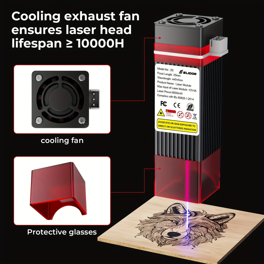 ELIDOR Z6 Laser Engraving And Cutting Machine 0.01 High Precision 6000Mw High Power 300 X 300Mm Engraving Area, Engraving Speed 10000Mm/Min, High Cost-Performance Engraving Machine Tool, Can Engrave Wood Leather Jewelry Coating Metal Etc