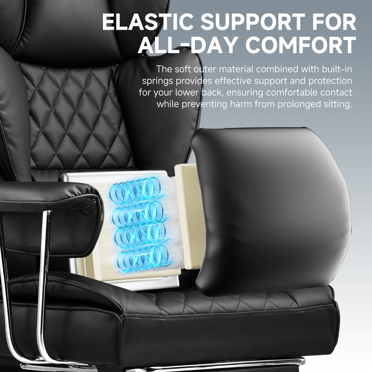 Executive Office Chair for Heavy People, Gaming Chair, Ergonomic Wide Desk Computer Chair with Pocket Spring Lumbar Support, Footrest, Outward Fixed Soft Armrests, High Back PU Leather, Height Adjustable, Big and Tall