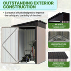 6' X 4' Metal Lean-to Storage Shed, Outdoor Side Storage Cabinet for Patio, Garden, And Lawn (Brown)