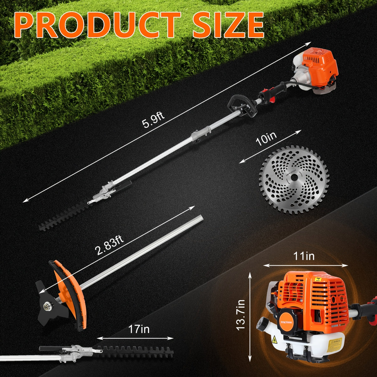 52cc 5-in-1 Gas Powered Weed Eater With Hedge Trimmer & Pole Saw, Multi-Attachment Brush Cutter, 2-Stroke Lightweight Trimming Machine For Yard Maintenance, 37.2 Pounds