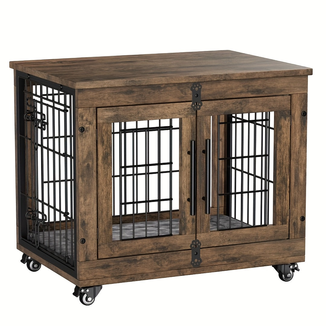 43/36/29/27in Furniture-style Wooden Dog Crate with Anti-Slip Mat, Adjustable Door, Secure Lock, Available In Gray/Brown, Easy to Move with Wheels Or Stable with Anti-Slip Foot Pads, Easy to Clean Pet Cage, Ideal for Home, Living Room Or Bedroom