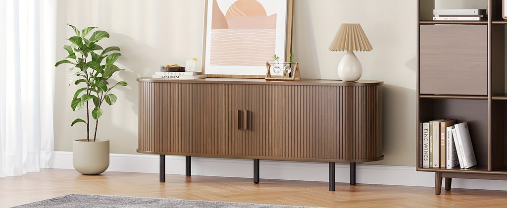 PAZCASA Wide Large TV Stand, Available in 86-inch/70.8-inch/55-inch Sizes, with Power Outlets, Suitable for 90-inch TVs. Sturdy and Durable Entertainment Center Featuring Adjustable Shelves, Sliding Doors, and Ample Storage Space. Modern Media