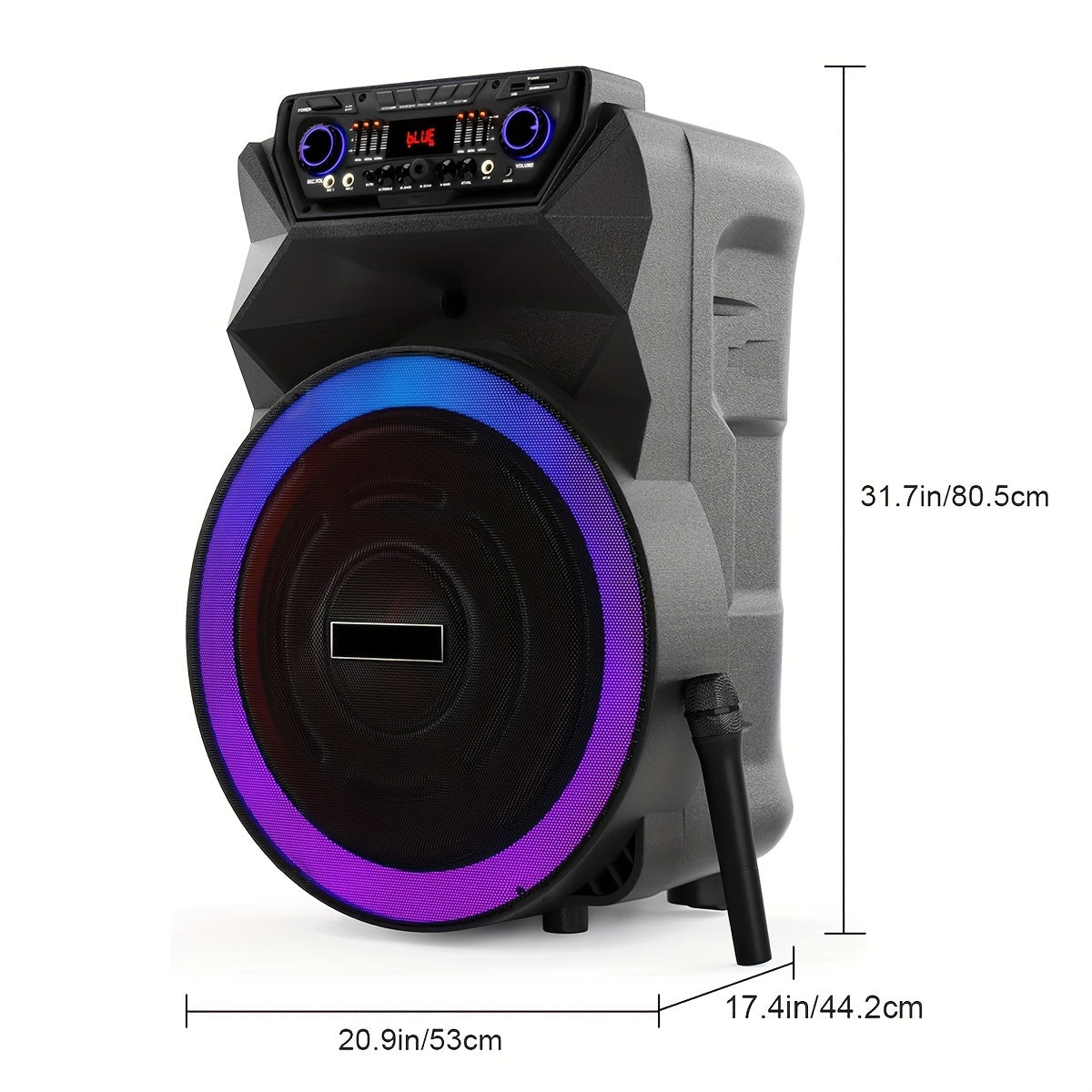 18 Inch Party Rechargeable Wireless Speaker With Deep Bass, 4500W Peak Power DJ Sound System With Wireless Microphones, USB/SD, AUX & Guitar Inputs