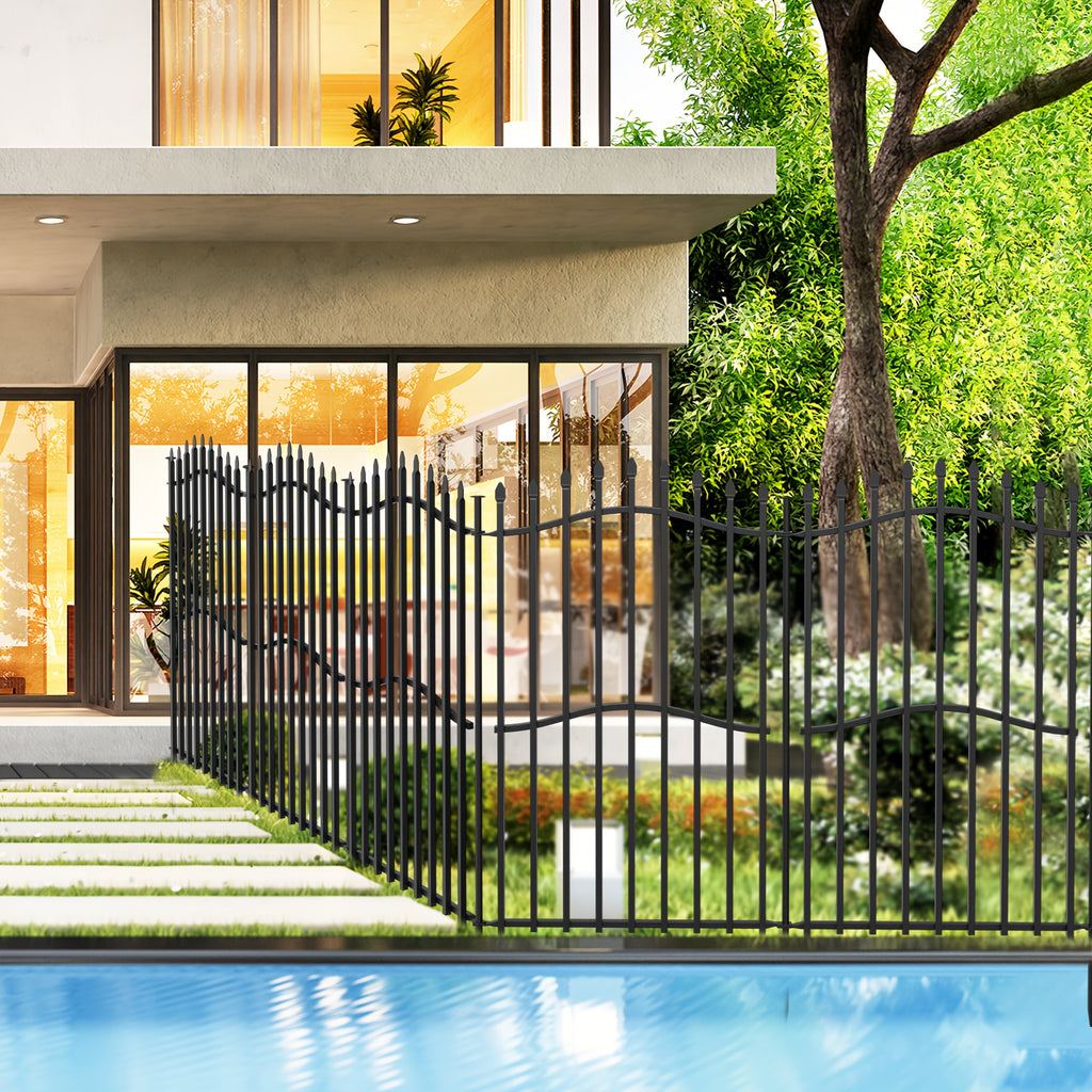 [3D] 8/10 Panels No Dig Decorative Garden Fence with Gate - 32/40in H, Tall Heavy-Duty Square Tube Animal Barrier, Rustproof Dog Fence for Outdoor Yard & Patio Protection