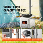 VEVOR Wood Stove, 86 inch, Stainless Steel Camping Tent Stove, Portable Wood Burning Stove with Chimney Pipes & Gloves, 3000in³Firebox Hot Tent Stove for Outdoor Cooking and Heating with 8 Pipes