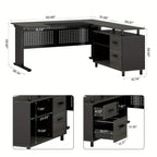 62.99" L Shaped Desk with Drawers And Storage, Farmhouse Computer Desk with File Drawers, Corner Executive Desk with Open Shelves for Home Office