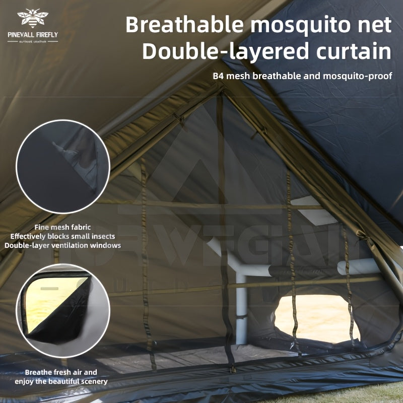 6-10 Person Inflatable Camping Tent - Easy-To-Set-Up Family Outdoor Tent with Sunshade, Windproof, Heat Insulation, And Mosquito Protection. High-Quality Design, Suitable for All Seasons, Includes Storage Bag, Air Conditioning Vent, And Chimney