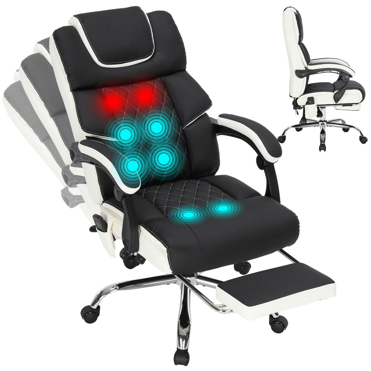 Massage Office Chair for Large Individuals — Heated Vibration Recliner with Adjustable Height and Footrest