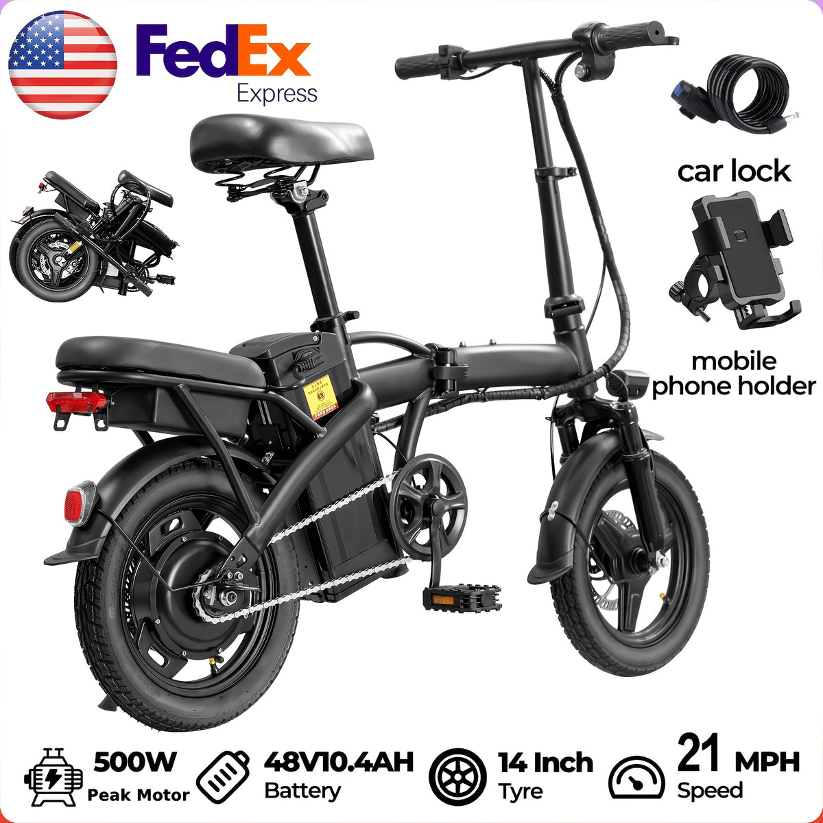 14-Inch Folding Electric Bike for Adults and Teens with 500W Peak Motor for Portable Urban Commuting