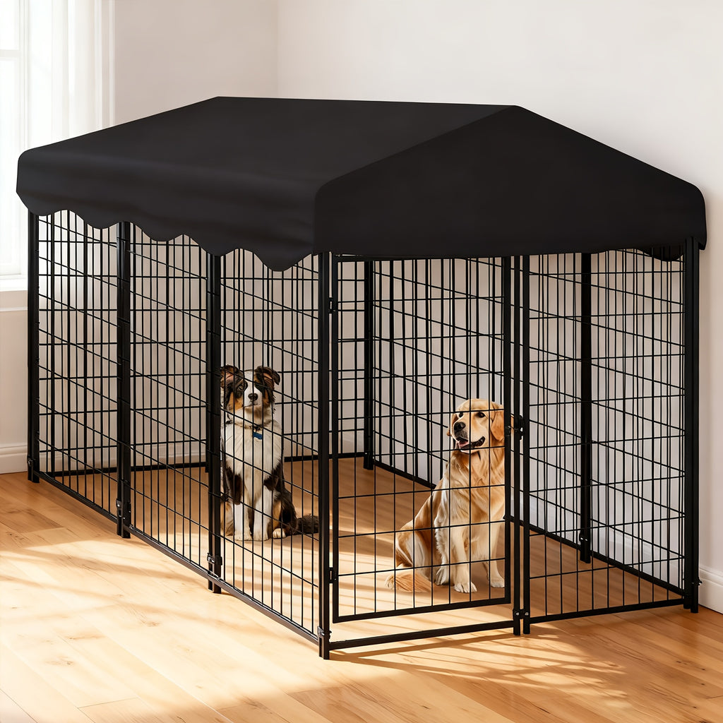 Sturdy Canine Crate, Metallic Animal Shelter And Outdoor Pet Area Featuring a Canopy, Food Dish, Secure Locking Gate, Easy Setup, Perfect for Dogs, Felines, Chickens, And Ducks, Without Battery