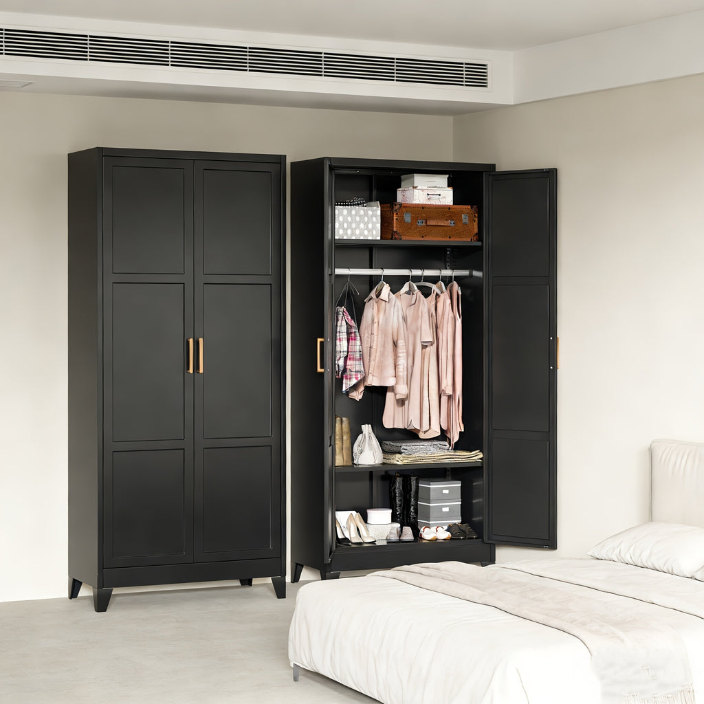 71" Tall Metal Wardrobe Cabinet, Closet Organizer With Hanging Rod, Heavy Duty Storage Cabinet For Home, Bedroom, Laundry Room, Office, Gym