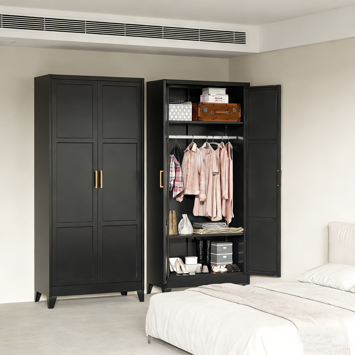 71" Tall Metal Wardrobe Cabinet, Closet Organizer With Hanging Rod, Heavy Duty Storage Cabinet For Home, Bedroom, Laundry Room, Office, Gym