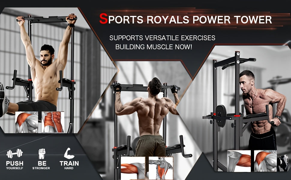 Power Tower With Bench Height Adjustable Pull Up Bar Stand Dip Station With Folding Weight Bench And 4 Ropes, 400lbs, For Home And Gym