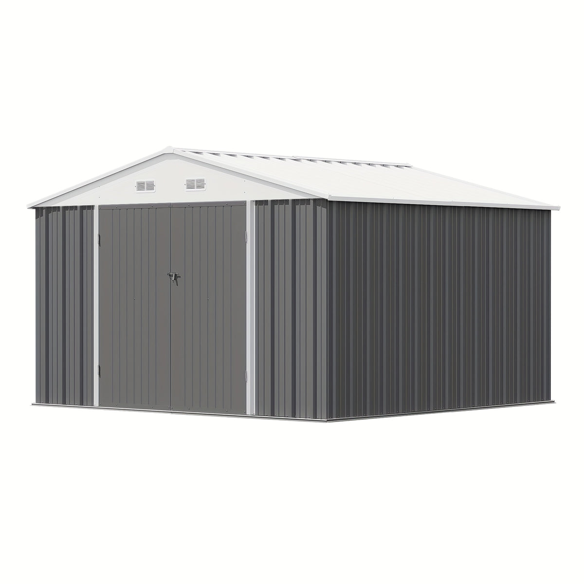 GUNJI 10X10 FT & 8 X 8 FT Outdoor Steel Storage Shed Metal Building Tiny House Lockable Door, Vertical Outside Storage Building For Garden, Backyard, Lawn, Patio Utility, Tool Storage, Bike Carport, Free Shipping