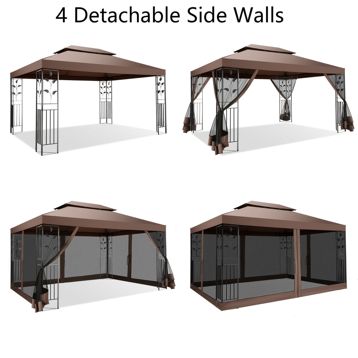 10×13ft Wedding Party Canopy, Outdoor Folding Gazebo, With 4 Detachable Mosquito Net Walls, With Ground Stakes, Easy Set Up, Sun Protection, Double Roof Design, Suitable For Garden, Courtyard, Outdoor, Villa, Terrace, Deck, Birthday Gift, Game Tent