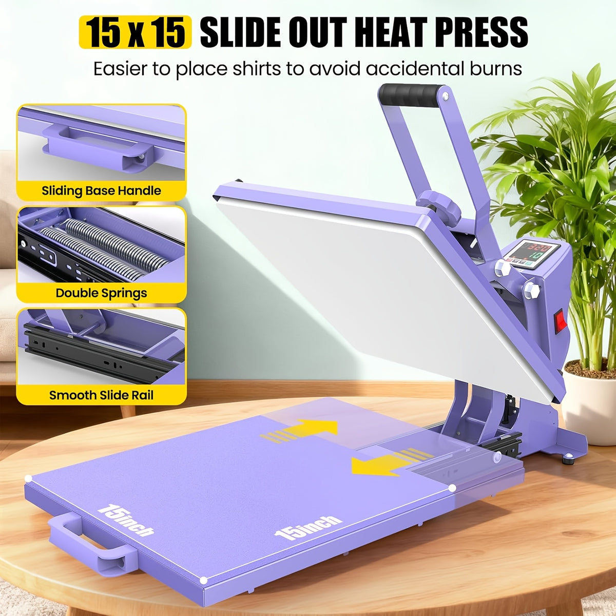 HOMDOX 15"x15" - 11pcs(8 In 1) / 8pcs(5 In 1) Heat Press Set With 30OZ Tumbler Press, Slide Out 360° Swing Away For T-Shirt/Cloth Bags/Tumbler/Mug/Hat/Plate - 15"x15" Slide Out T-shirt Heat Press Machine Can Only Press T-Shirt/Pillows/Cloth Bags
