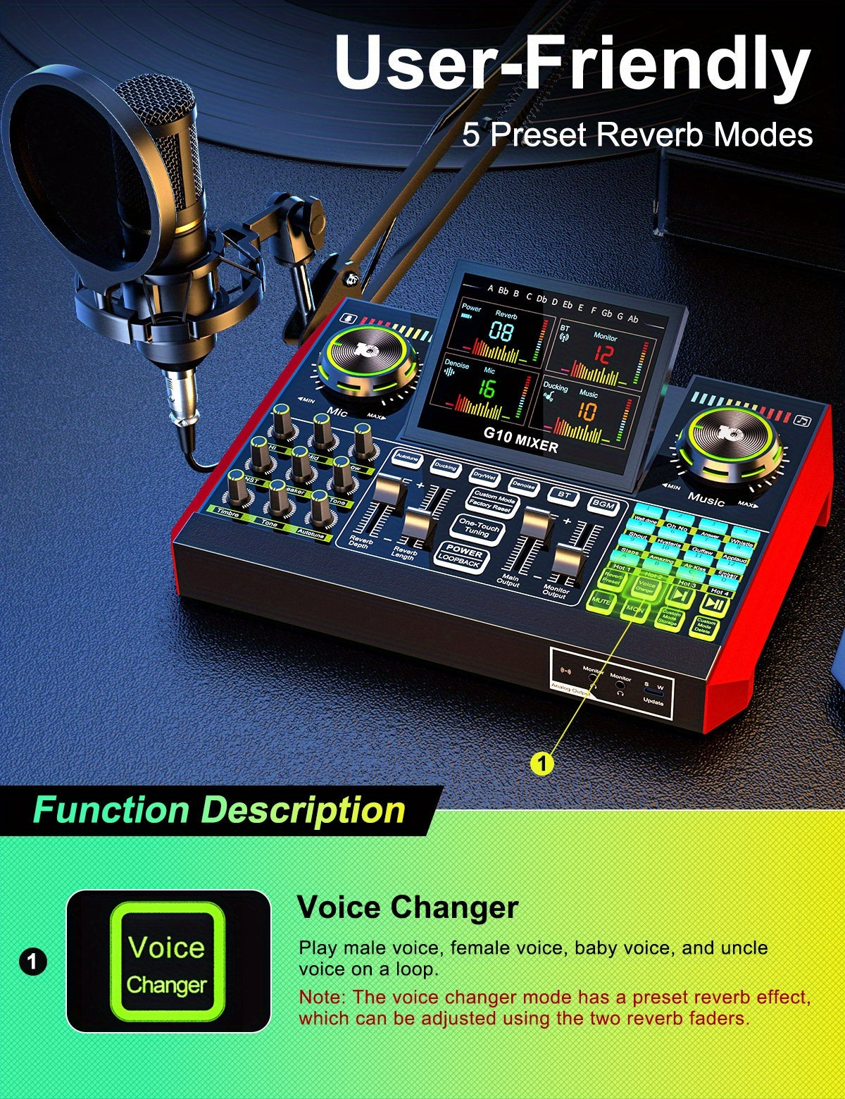 Tenlamp G10 BM800 Mic Mixer Set Podcast Influencer KOL Singing Gaming DJ Mixing Station Controller Equipment Studio Professional Recording Electronic Music Mixer Power Karaoke Machine Available Dynamic Condenser Wired Microphone Portable Microfono