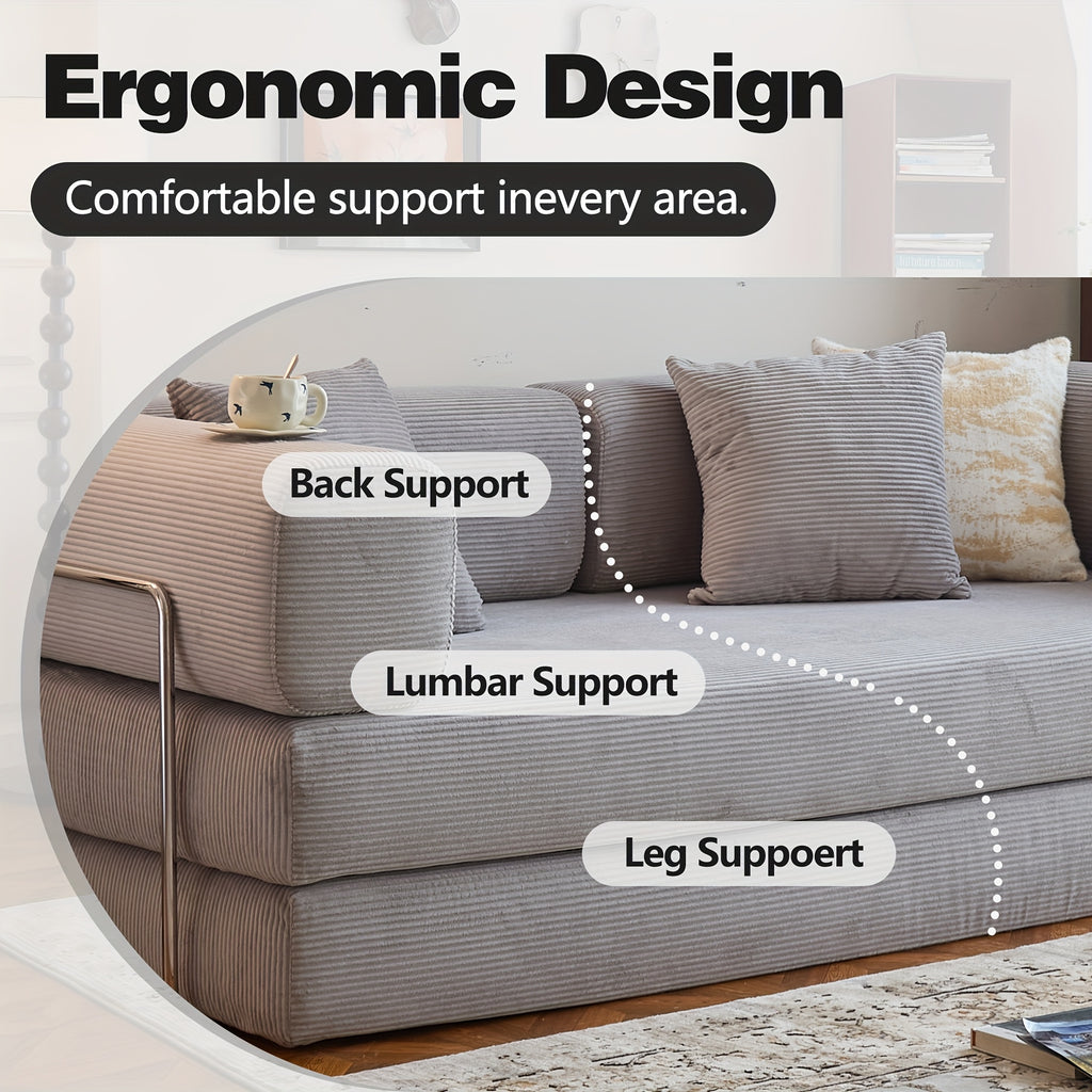 Boneless Sofa Bed, Convertible Modular Sofa With Armrest Pillow, Modular Sofa In A Box Compressed Memory Foam Sofa With Washable Sofa Cover For Living Room, Bedroom, Apartment, No Assembly