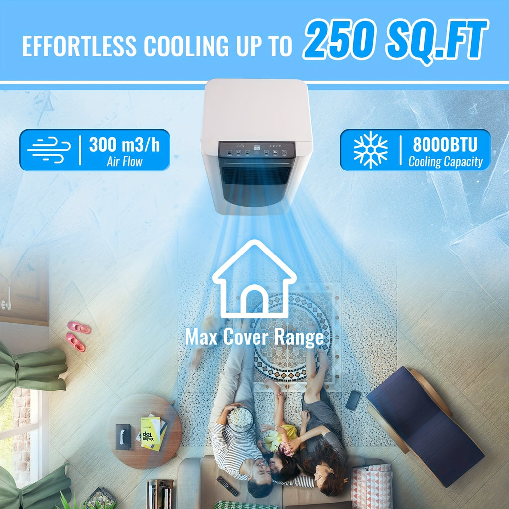 8000 BTU ASHRAE(4400 BTU SACC) Portable Air Conditioner With Remote Control, 3-in-1 Freestanding AC Unit, Cool Rooms Up To 250 Sq Ft