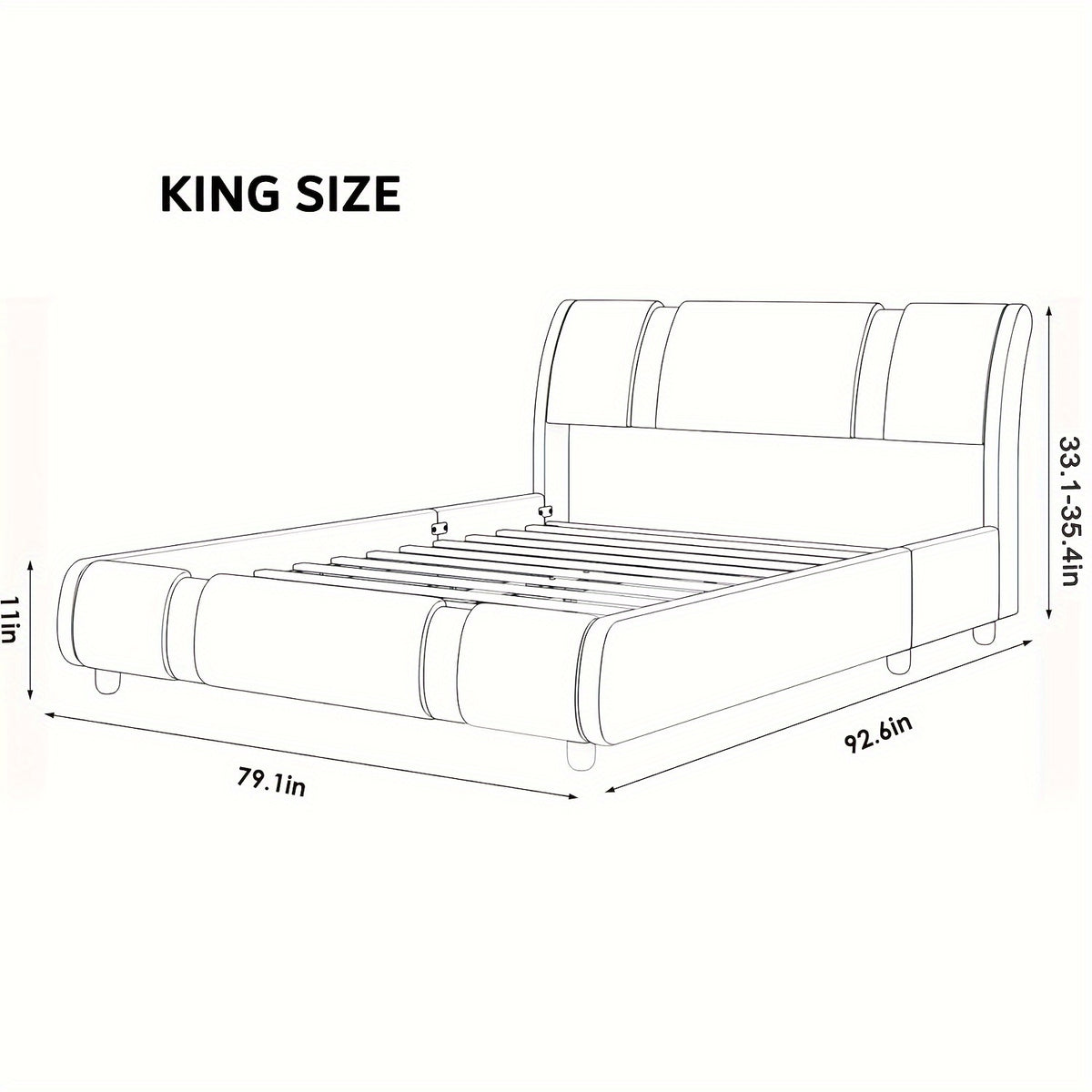 Contemporary Platform Bed Frame Made of Faux Leather, Featuring Iron Metal Accents, an Adjustable Headboard, And Wooden Slats for Support, Eliminating The Need for a Box Spring