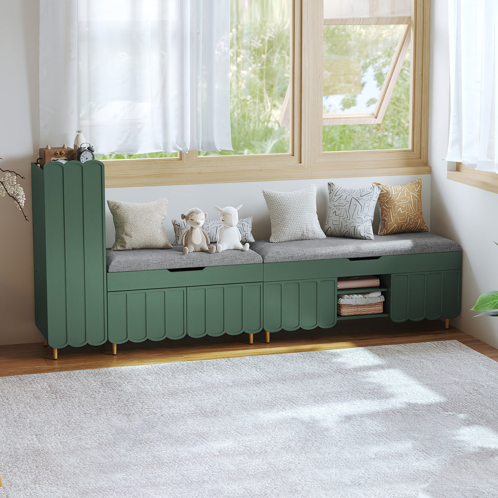 Shoe Organizer Cabinet, Entryway Bench With Adjustable Shelves And Cushioned Seat, Unique L-Shaped Bench Cabinet For Entryway