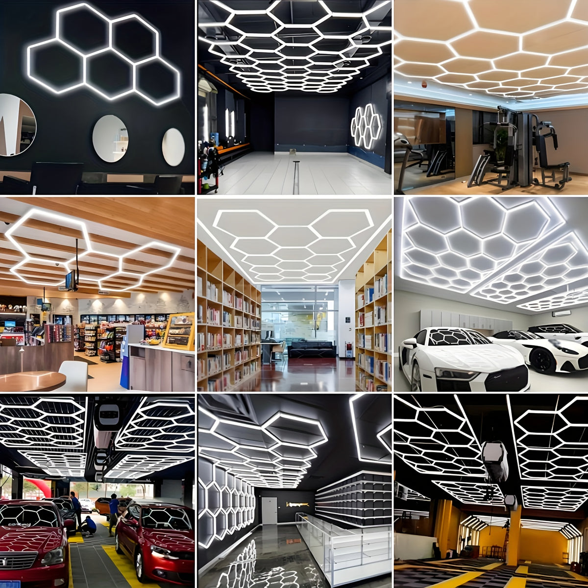 58 Pack Hexagon Garage Lights - 456W 54720LM 14 Grids Hexagon LED Light, 6500K Ultra Bright Honeycomb Hex Lights, Easy Install, Durable Design for Garage, Car Detailing, Workshops, Shops, Gym
