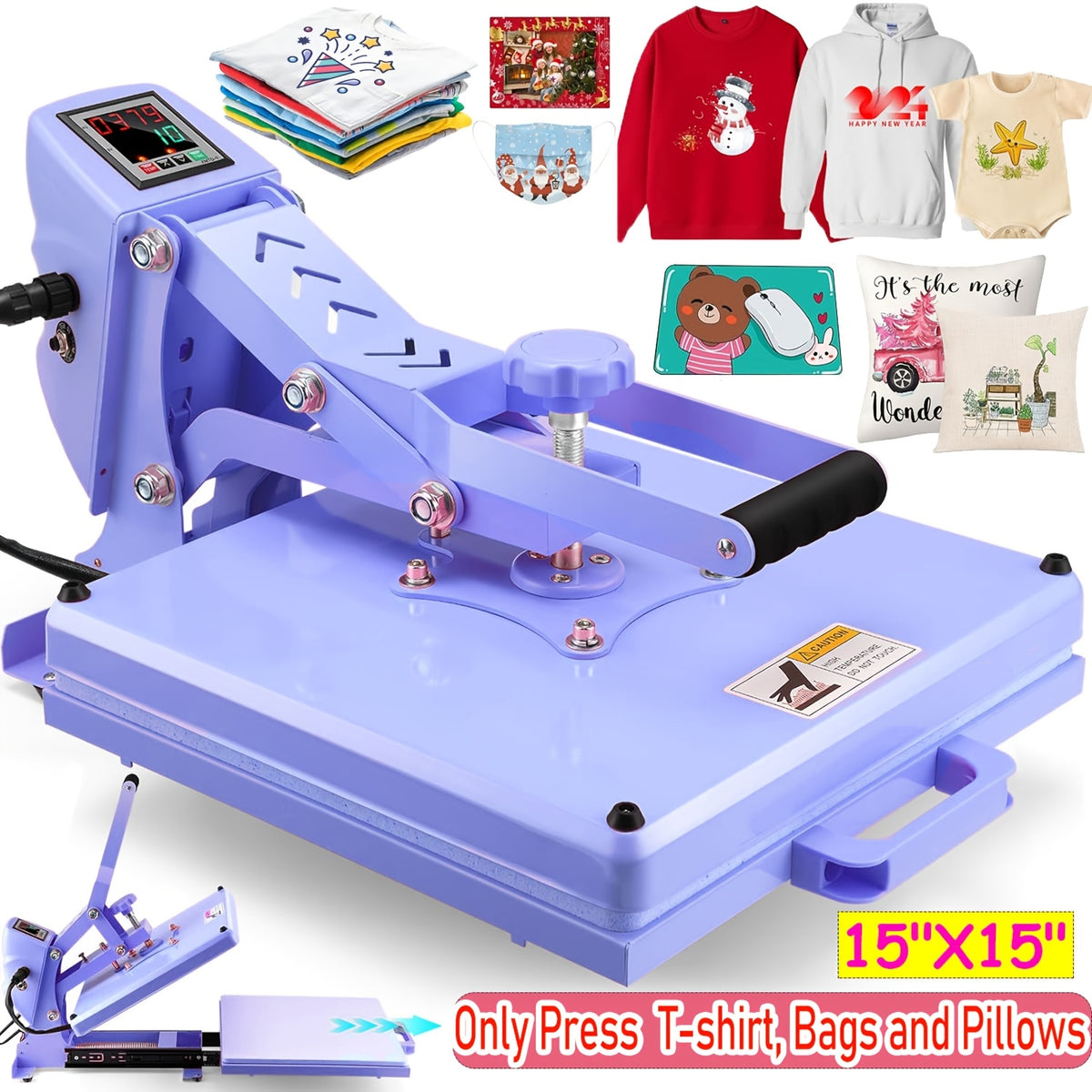 HOMDOX 15"x15" - 11pcs(8 In 1) / 8pcs(5 In 1) Heat Press Set With 30OZ Tumbler Press, Slide Out 360° Swing Away For T-Shirt/Cloth Bags/Tumbler/Mug/Hat/Plate - 15"x15" Slide Out T-shirt Heat Press Machine Can Only Press T-Shirt/Pillows/Cloth Bags