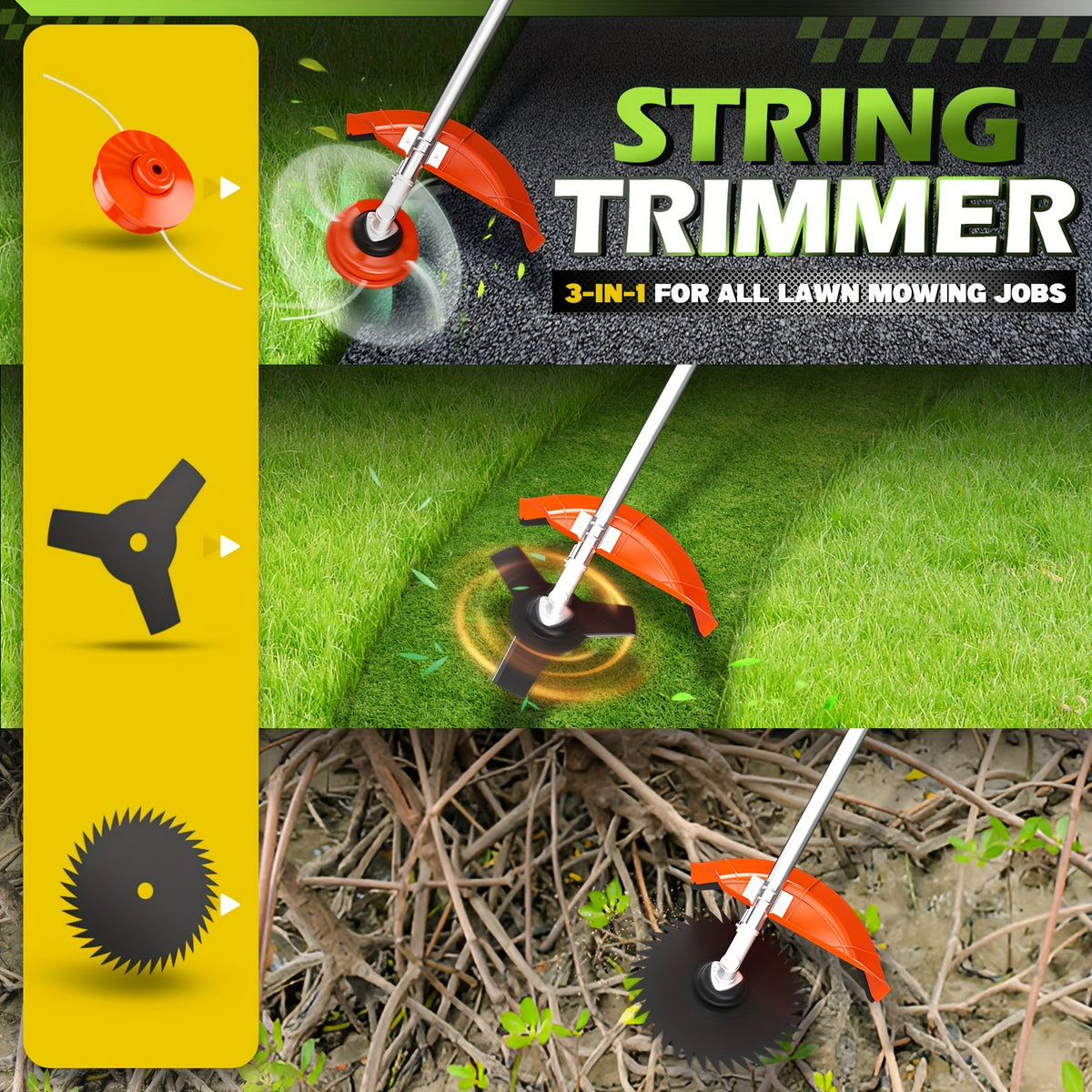 52CC Weed Eater Gas Powered, 3 In 1 Gas Weed Wacker Backpack Brush Cutter Gas String Trimmer 2-Stroke Grass Weed Trimmer