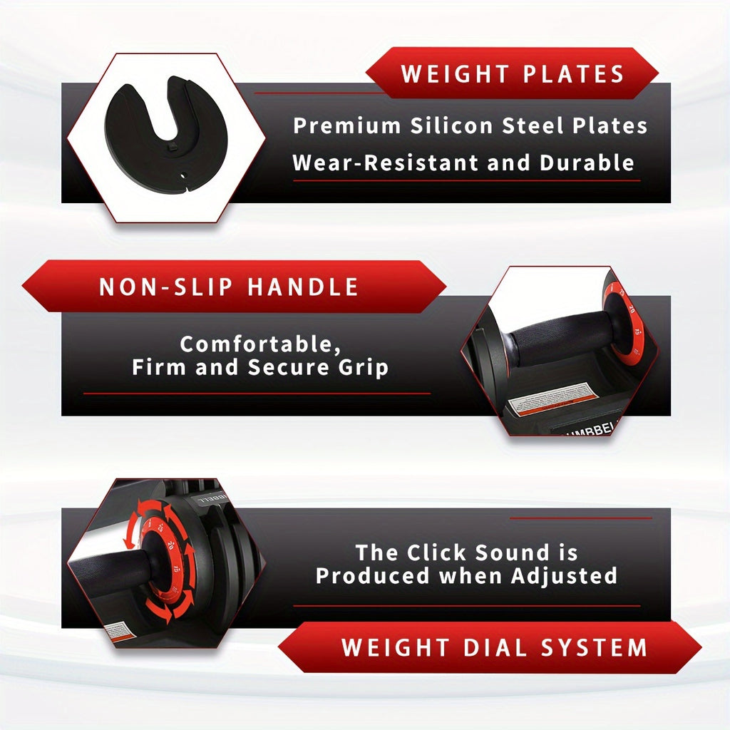 25 Lbs Adjustable Dumbbells Pair - 5Lb 10 Lbs 15 Lbs 20 Lbs 25 Lbs 5 in 1 Dumbbells Adjustable Weight, Compact Quick Adjusting Dumbbells Set for Full Body Workouts And Fitness Home Gyms